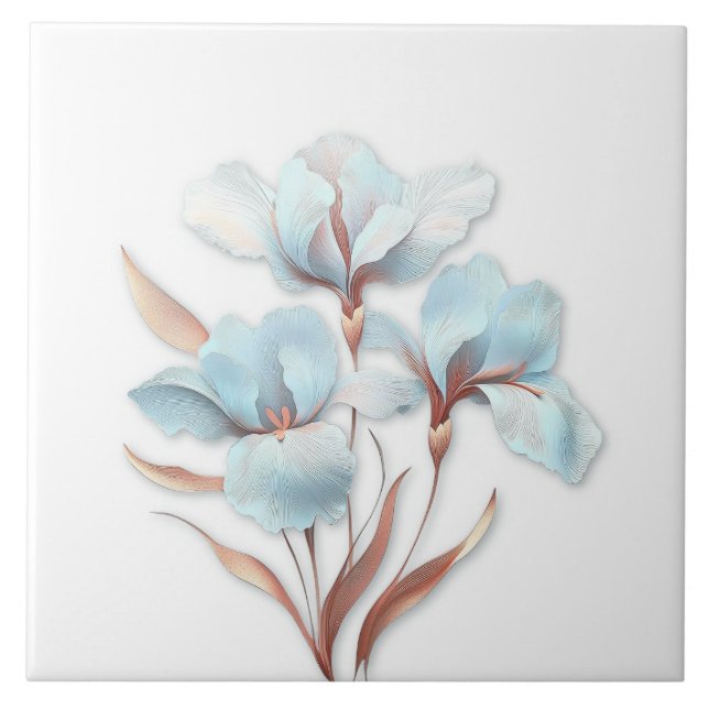 Carreau Elegant Turquoise Rose Gold Stylized Lilies (Devant)