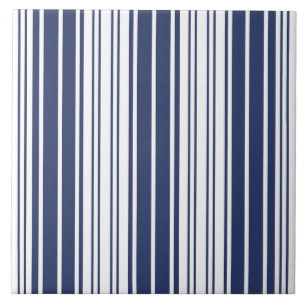 Carreau Élégant, vertical, rayures, bleu marine, blanc