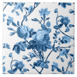 Carreau Élégant Vintage bleu Rose floral chic<br><div class="desc">Elégant et chic motif floral vintage d'inspiration douce avec roses bleus toniques,  vignes,  feuillage et oeillets sur arrière - plan blanc.</div>