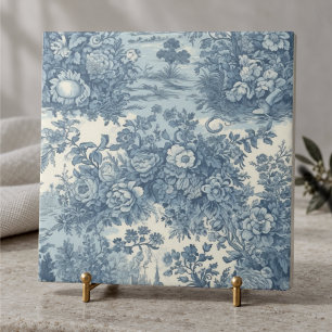 Carreau Élégant Vintage Blue Toile de Jouy Fleur de Lac Mo