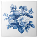 Carreau Elegant Vintage China Blue Roses<br><div class="desc">Elégant et chic romantique peintre porcelaine bleu vintage roses et feuillage sur arrière - plan blanc propre.</div>