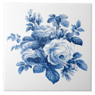 Carreau Elegant Vintage China Blue Roses
