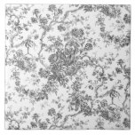 Carreau Élégant Vintage Français gravé Floral Gris-Toile<br><div class="desc">Elégant et orné gris et blanc vintage toile de jouy motif avec fleurs exotiques,  vignes et feuillage entrelacés de guirlandes et paniers de roses. Ce motif a été adapté d'un fragment textile français historique vers 1910 dans la collection Smithsonian. Motif est haute résolution mais ne peut pas être carrelé.</div>