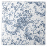 Carreau Élégant Vintage Français gravé Floral Toile-Blue<br><div class="desc">Elégant et orné vintage motif de toile de jouy avec fleurs exotiques,  vignes et feuillage entrelacés de guirlandes et paniers de roses. Ce motif a été adapté d'un fragment textile français historique vers 1910 dans la collection Smithsonian. Motif est haute résolution mais ne peut pas être carrelé.</div>