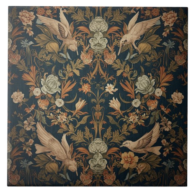 Carreau Elegant Vintage Nouveau Floral Birds (Devant)