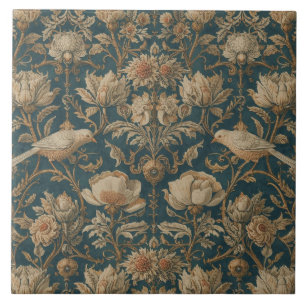 Carreau Élégant Vintage Nouveau Floral Oiseaux