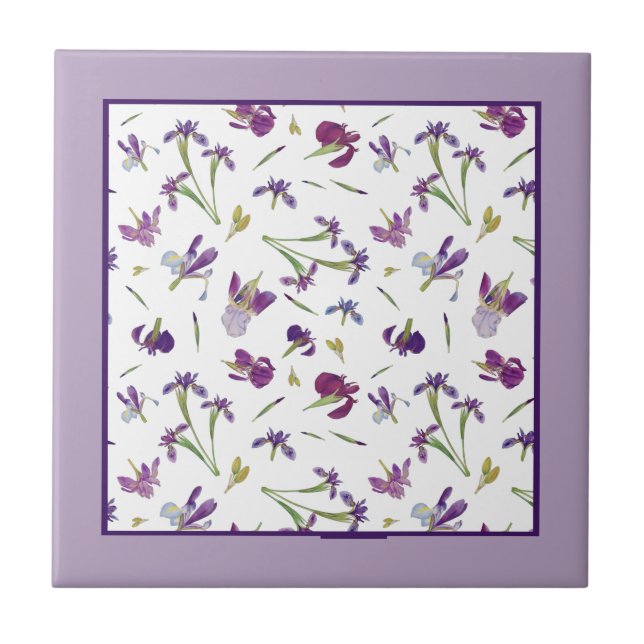 Carreau Elégant violet Aquarelle Iris Fleurs Motif (Devant)