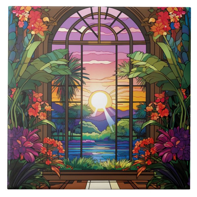 Carreau élégant vitrail de jardin (Devant)