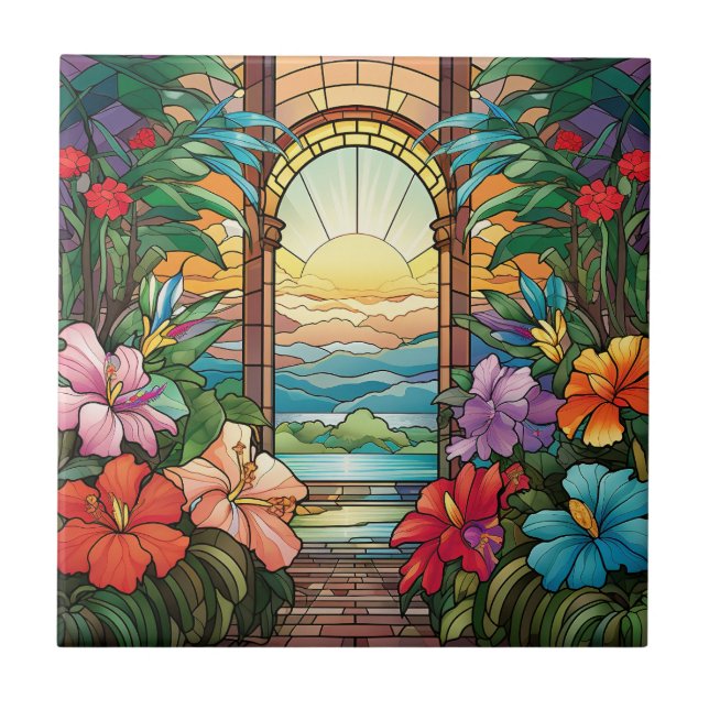 Carreau élégant vitrail de jardin (Devant)