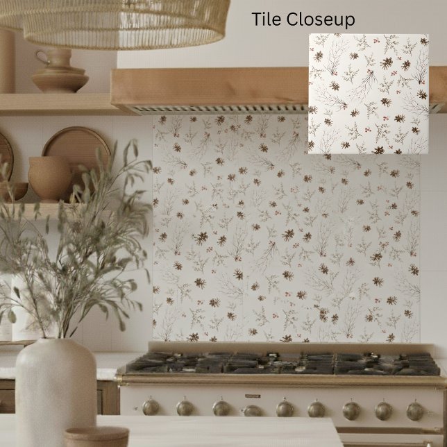 Carreau Elegant Watercolor Woodland Winterberry Pattern (Créateur téléchargé)