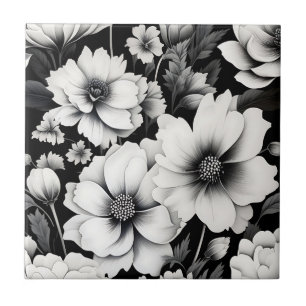 Carreau Elégante aquarelle noire et blanche Floral
