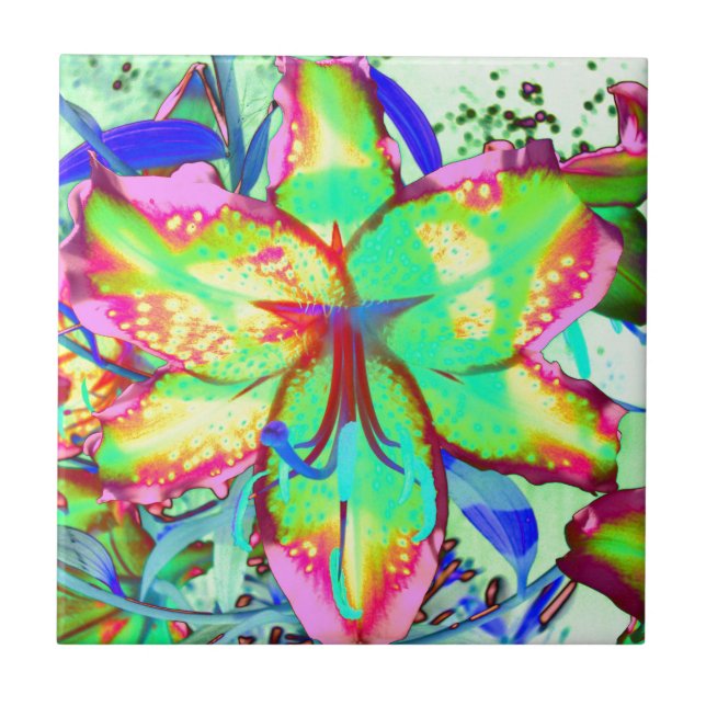 Carreau Elégante aquarelle verte rose tropicale fleurie (Devant)