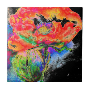 Carreau Elégante couleur abstraite rouge florale noir