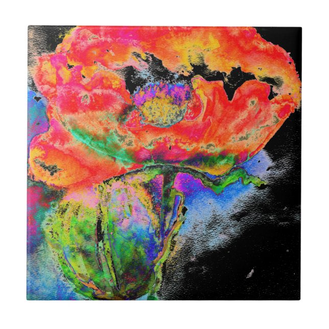 Carreau Elégante couleur abstraite rouge florale noir (Devant)