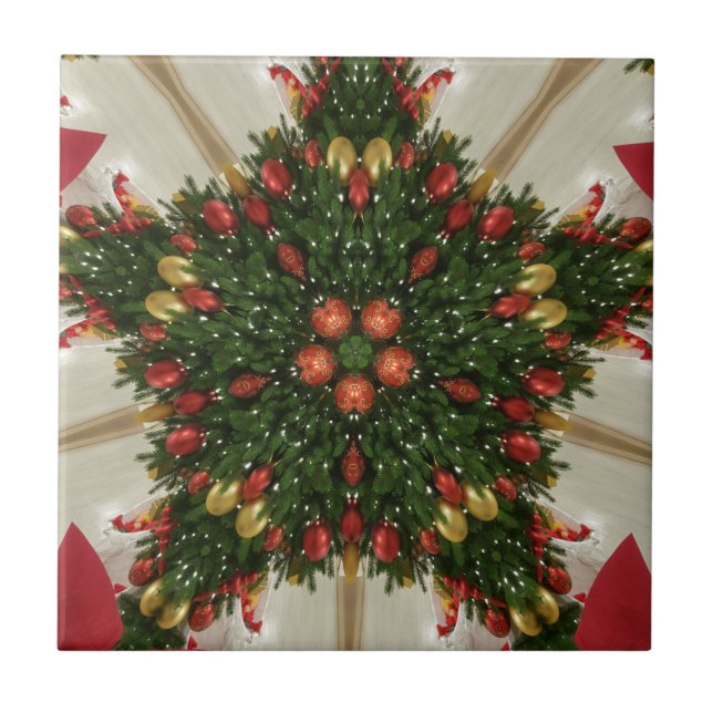 Carreau Élégante couronne de Noël Rouge Vert Kaleidoscopiq (Devant)