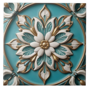 Carreau Elégante Fleur Faux Relief Classy Turquoise Floral