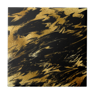 Carreau Élégante Luxe Abstraite Noir et Jaune Aquarelle