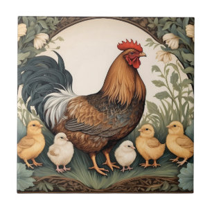 Carreau Élégante Mère Hen Avec Poussins