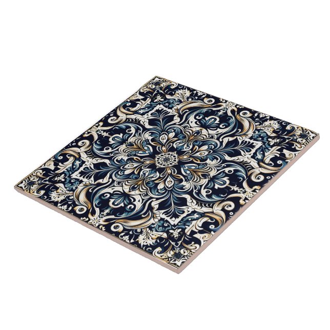 Carreau Elégante mosaïque de motifs floraux bleus (Côté)