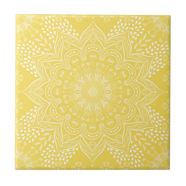 Carreau Elégante Motif décorative Mandala Jaune (Devant)