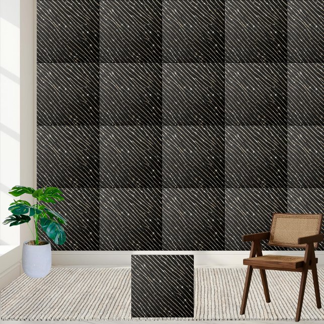Carreau Elégante Parties scintillant chatoyante Noir Blanc (Elegant Shimmering Glitter Black White Stripe Ceramic Tile)