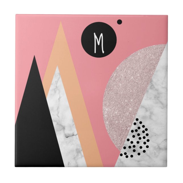 Carreau Elégante parties scintillant d'or rose géométrique (Devant)