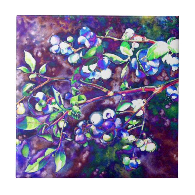 Carreau Elégante peinture à l'aquarelle de bleuet (Devant)