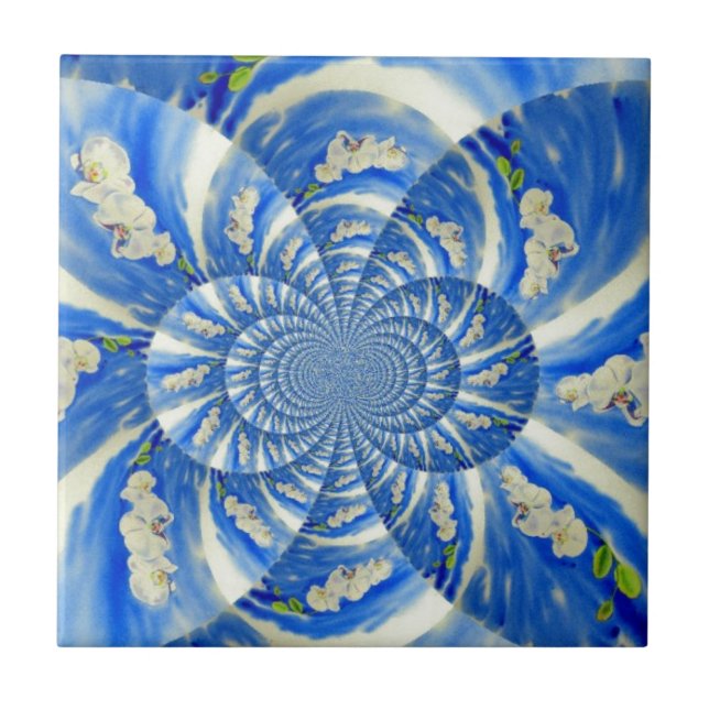 Carreau Elégante peinture à l'aquarelle d'orchidée blanche (Devant)