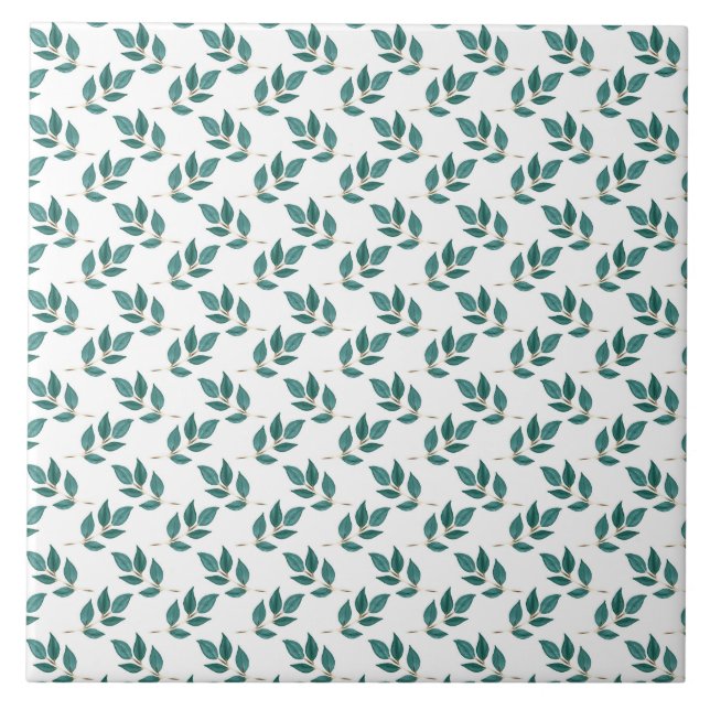 Carreau Elégante peinture verte et dorée Design blanc (Devant)