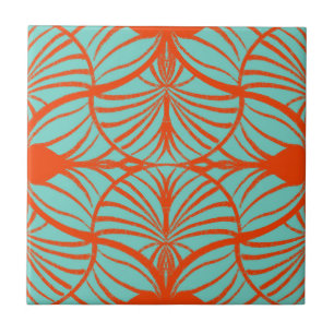 Carreau Elégante pétoncles Art Déco Rouge & Turquoise Goua