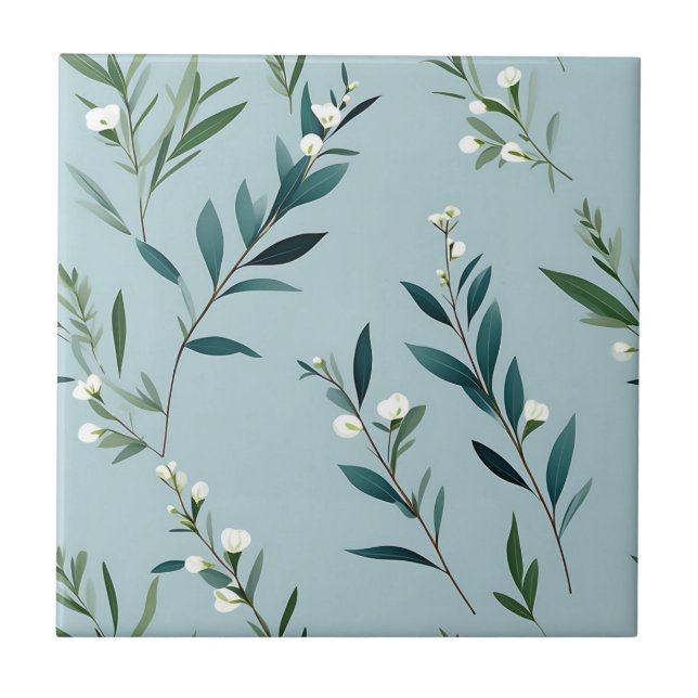 Carreau Elégante Verdure Sur Bleu Doux Et Doux (Devant)