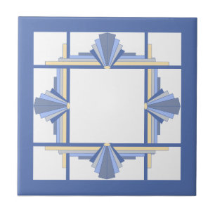 Carreau Éléments Art déco en bleu crème et cendré