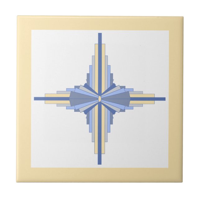 Carreau Éléments Art déco en céramique bleu crème et cendr (Devant)