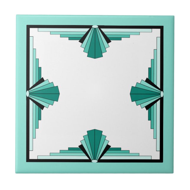 Carreau Éléments Art déco en vert turquoise et noir (Devant)