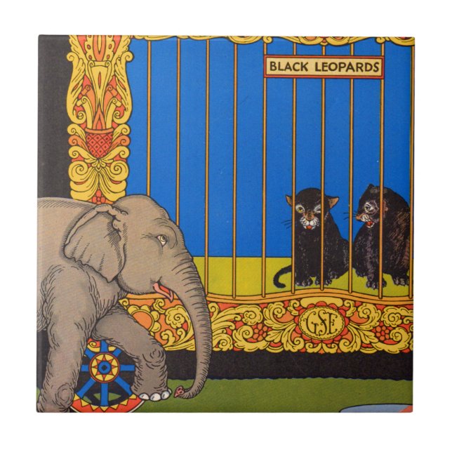 Carreau éléphant à travers la cage des léopards noirs (Devant)