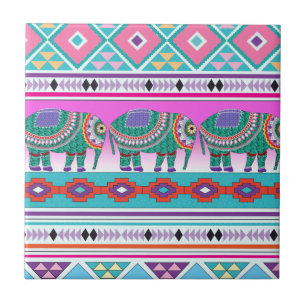 Carreau Eléphant avec Motif aztèque