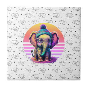Carreau Eléphant bébé mignon avec lunettes et Beanie