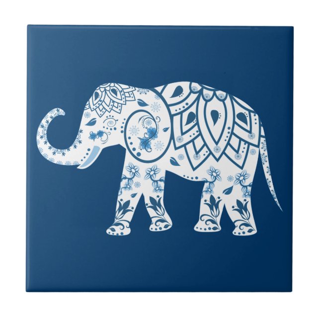 Carreau Eléphant bleu à motif orné (Devant)
