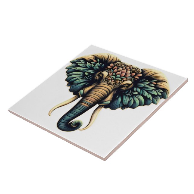 Carreau Eléphant dans des fleurs et des feuilles vibrants (Côté)