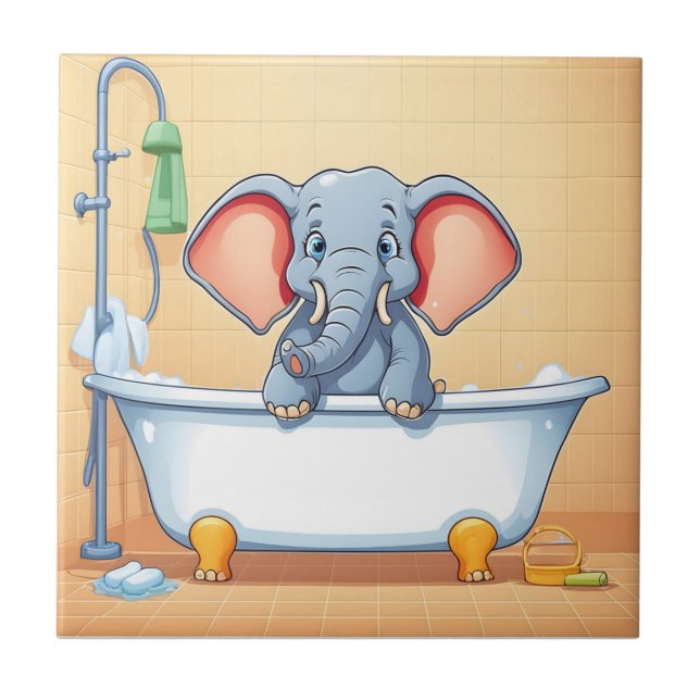 Carreau Eléphant dans le bain (Devant)