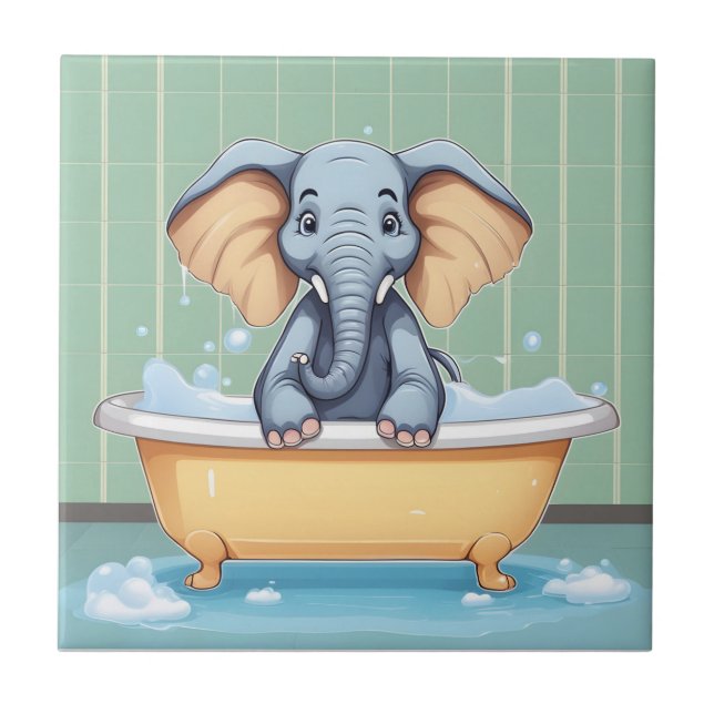 Carreau Eléphant dans le bain (Devant)