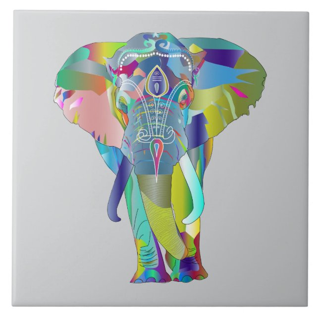 Carreau Éléphant de mandala couleur vibrant (Devant)