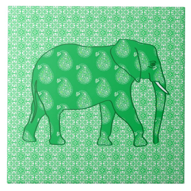 Carreau éléphant de Paisley - vert jade et blanc (Devant)
