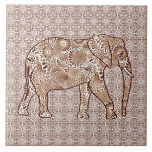 Carreau Éléphant de remous de fractale - brun et taupe