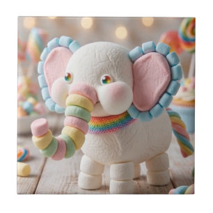 Carreau Éléphant en guimauve fantaisiste et bonbons pastel
