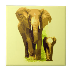 Carreau Eléphant et bébé Eléphant