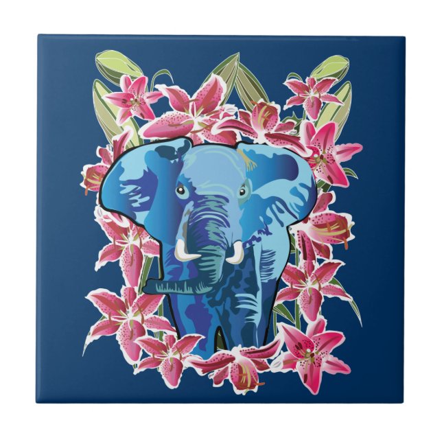 Carreau Eléphant et lis (Devant)