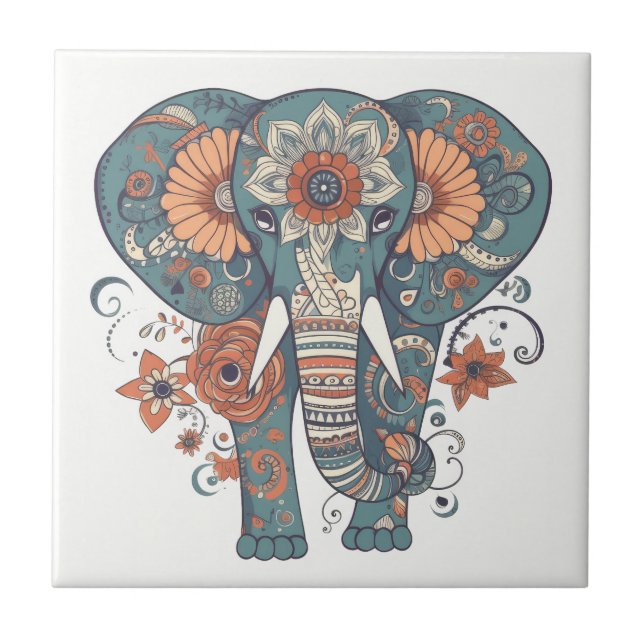 Carreau Eléphant Floral Motif Boho (Devant)