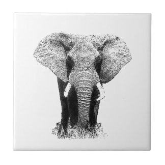 Carreau Eléphant noir et blanc
