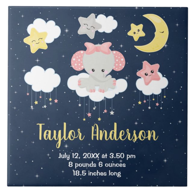 Carreau Elephant rose et la marine statistiques de naissan (Devant)